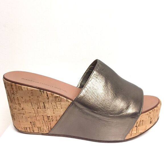 Dvf Mule Wedge Metallic Slide Shoes Leather 7 - Picture 8 of 8